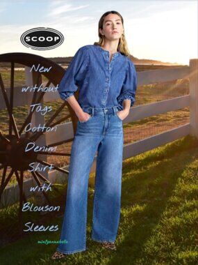 Scoop 🆕️Cotton Denim Shirt with Blouson Sleeves